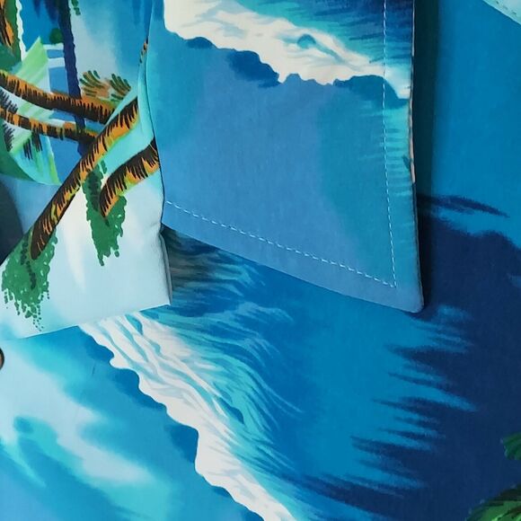 Kennington Blue Hawaiian Shirt XL Button Island Aloha Palm Tree Ocean - Picture 4 of 6